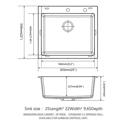 Quartz Kitchen Sink, Granite Composite, Drop In Sink With Durable Design