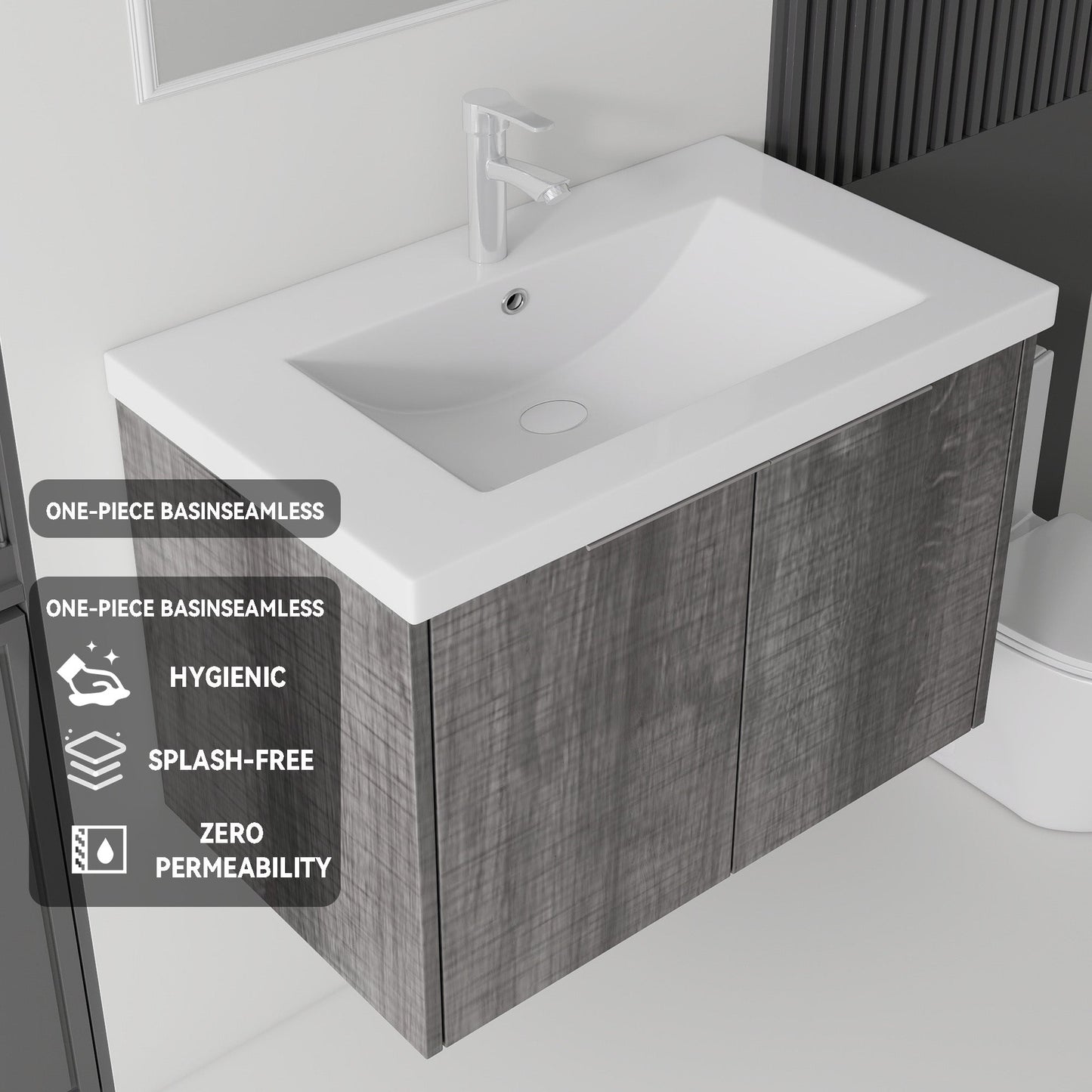 36 Inch Floating Bathroom Vanity with Ceramic Sink and Soft-Close Door