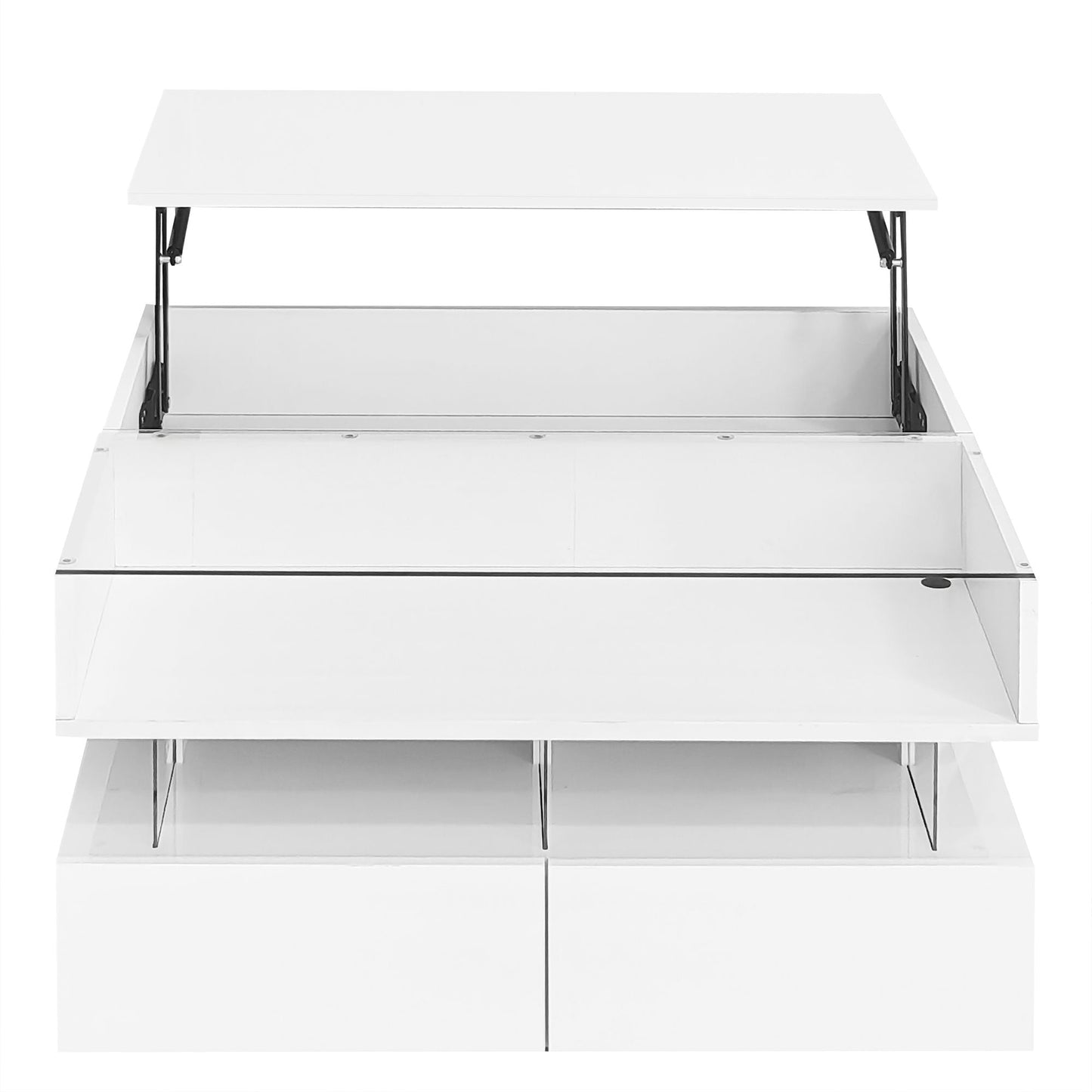 Lift Top Coffee Table With 2 Drawers, Hidden Space And LED Lights For Living Room