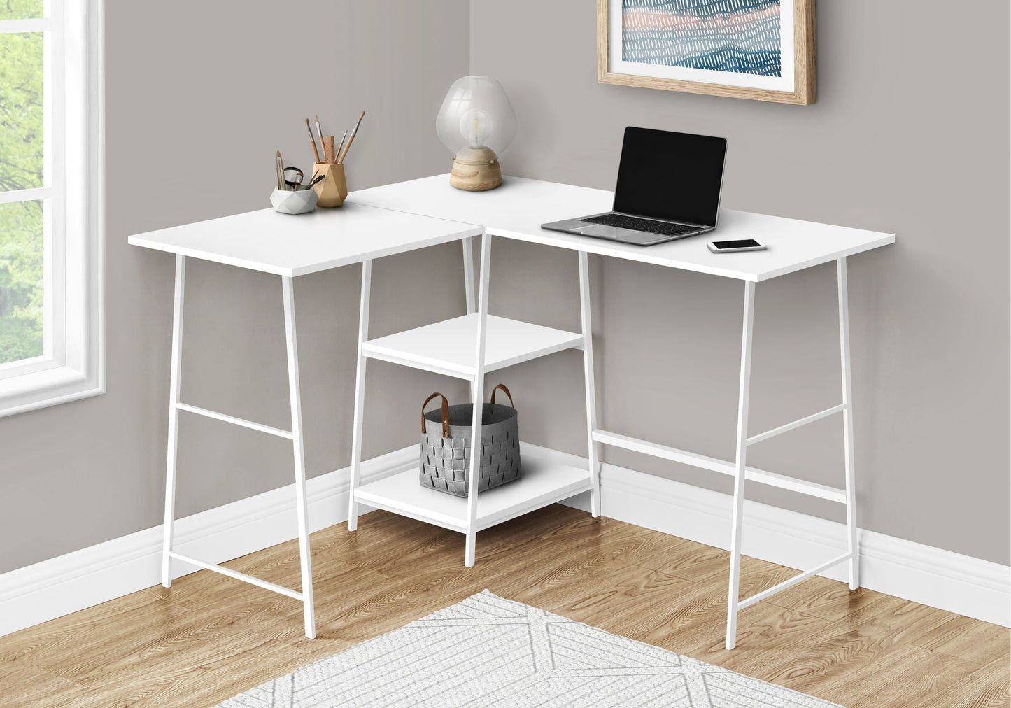 L-Shape Computer Desk with Storage Shelves