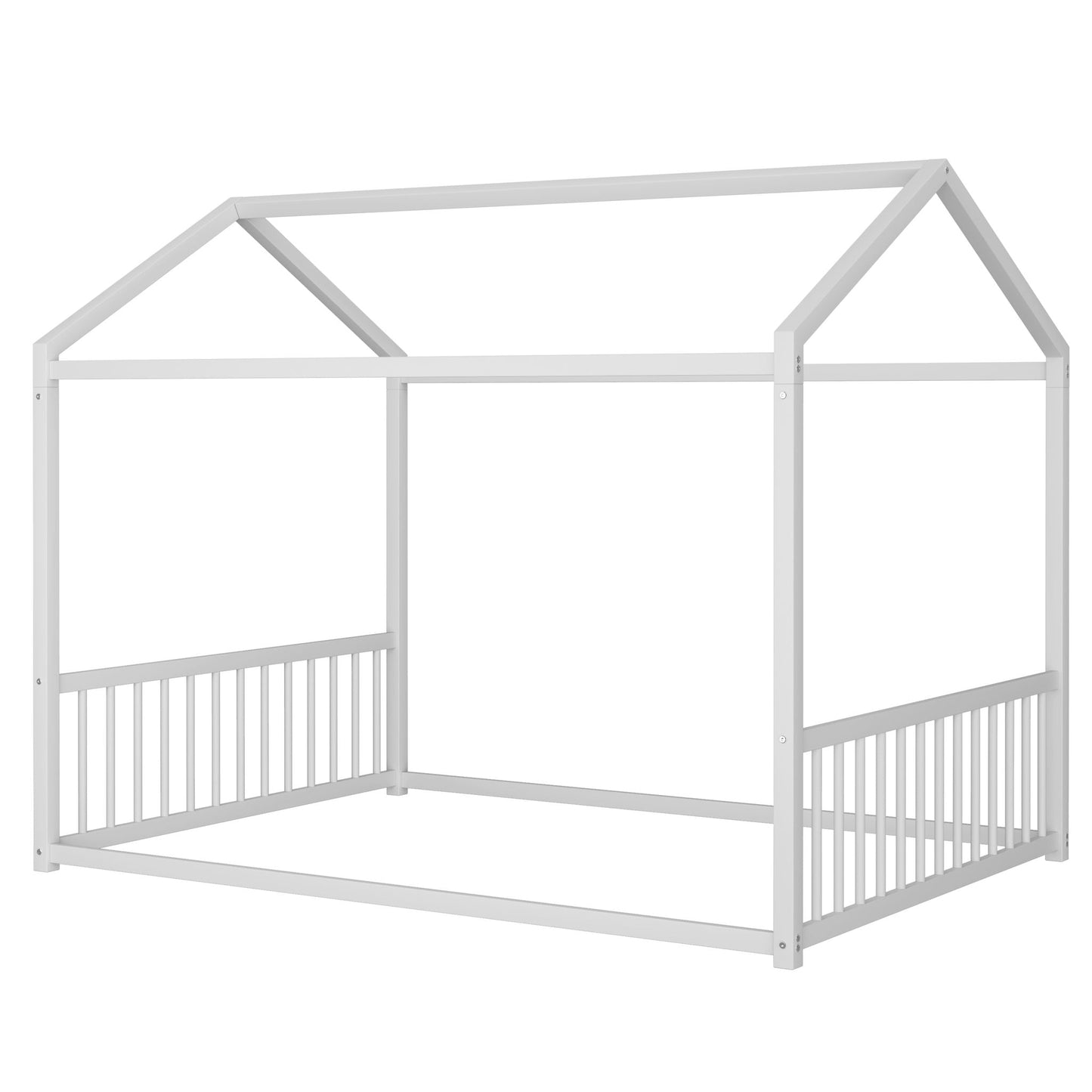 Montessori Style Floor House Shaped Bed With Safety Guardrails