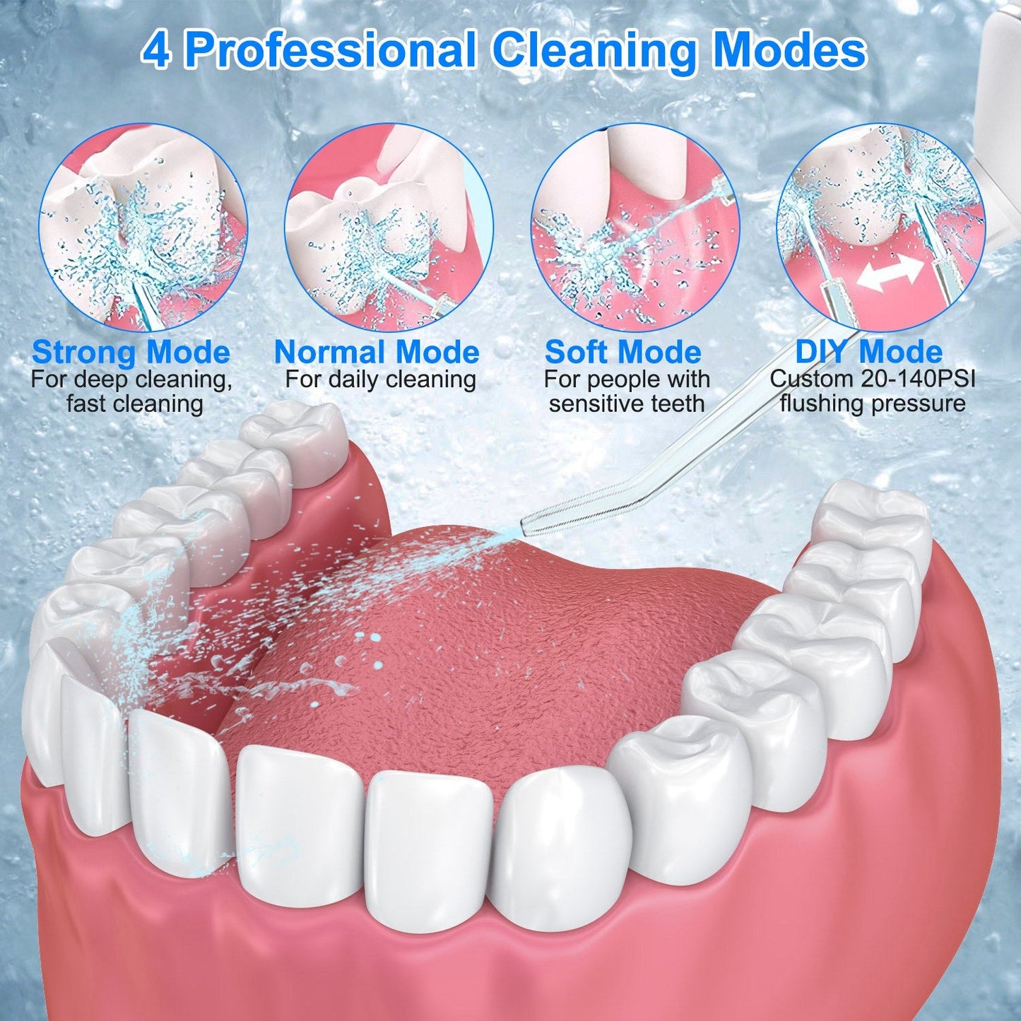 Portable Water Dental Flosser Cordless Rechargeable Dental Oral Irrigator IPX7 Waterproof Teeth Cleaner with 4 Modes 4 Nozzles 10.15oz Detachable Wate
