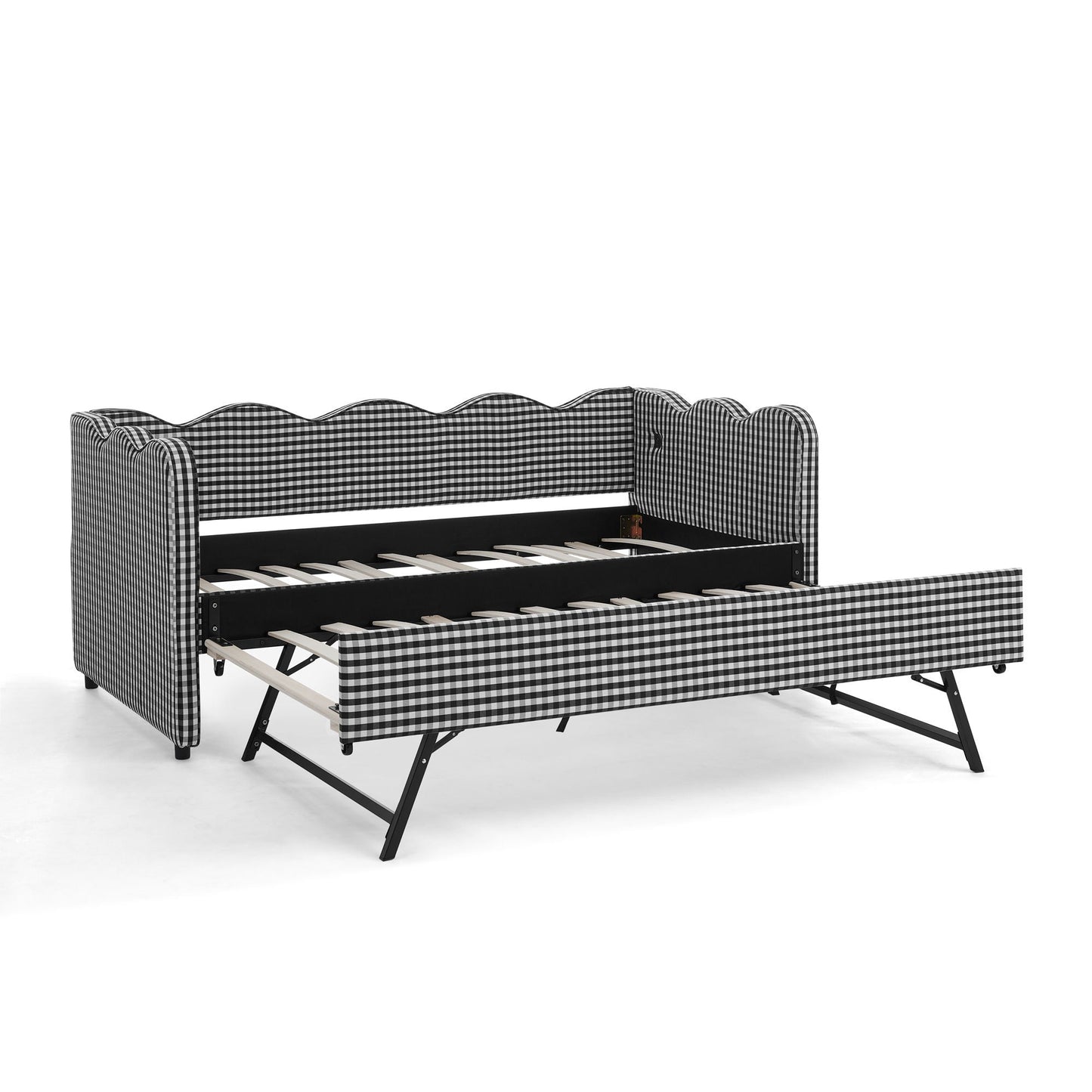 Gingham Daybed With USB Charging Port, Wave Shaped Design