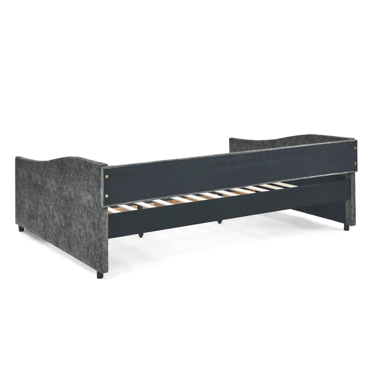 Upholstered Tufted Daybed With 2 Drawers, Waved Arms