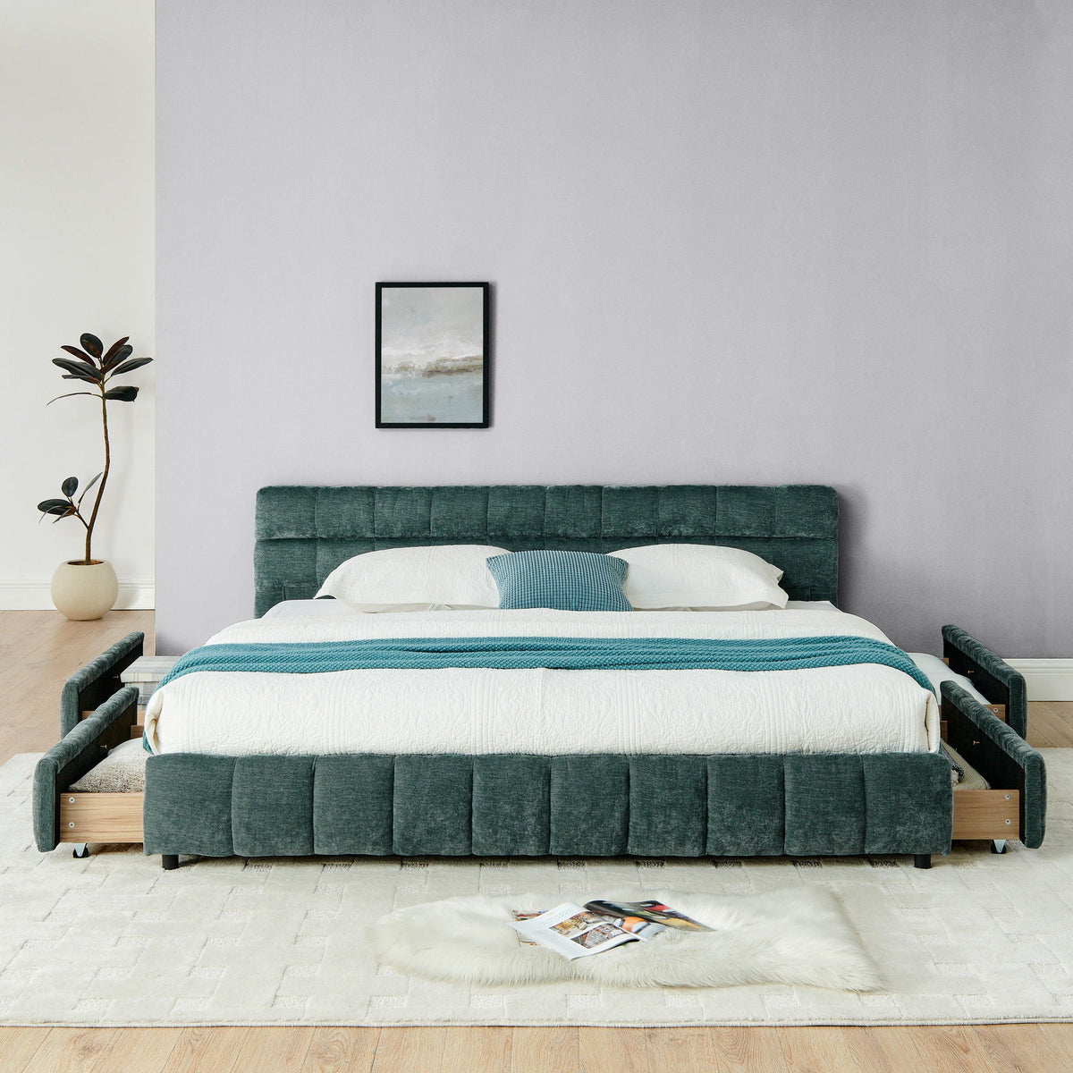 Modern Platform Bed Frame With Thick Fabric