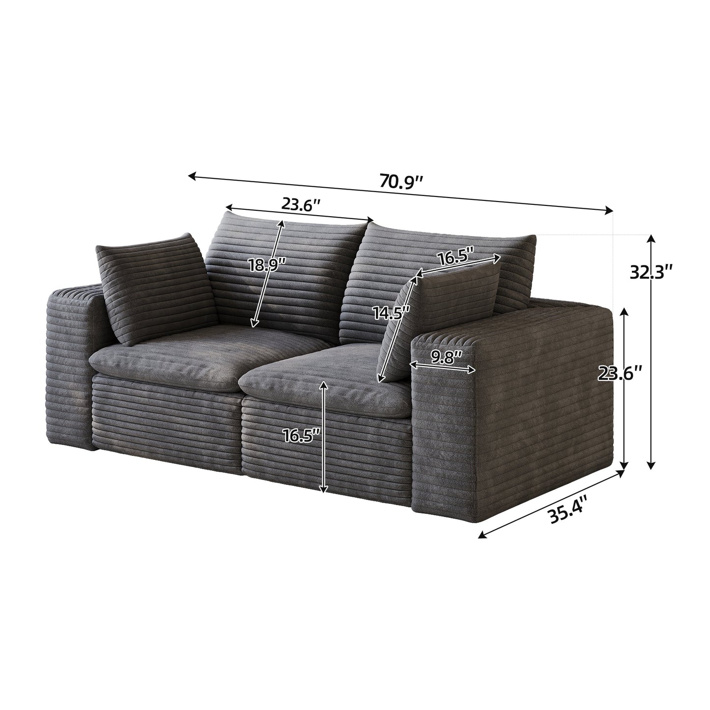 71" Cloud Sofa in Corduroy Fabric