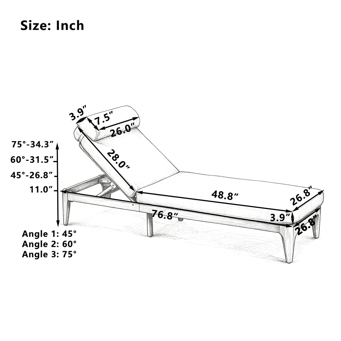 TOPMAX Acacia Wood Chaise Lounge
