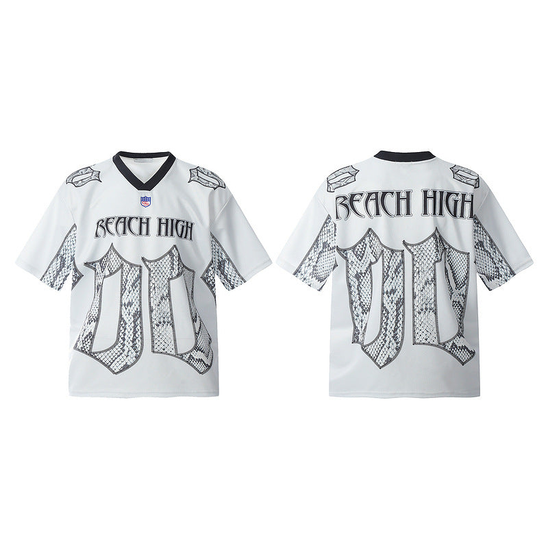 Snake Scale Design Mesh Jersey Short Sleeve T-shirt Loose