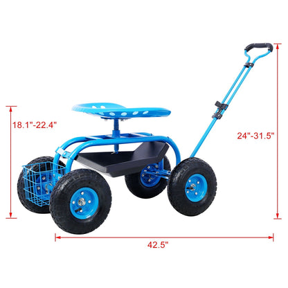 Rolling Garden Scooter Cart With 360° Swivel Seat And Tool Tray