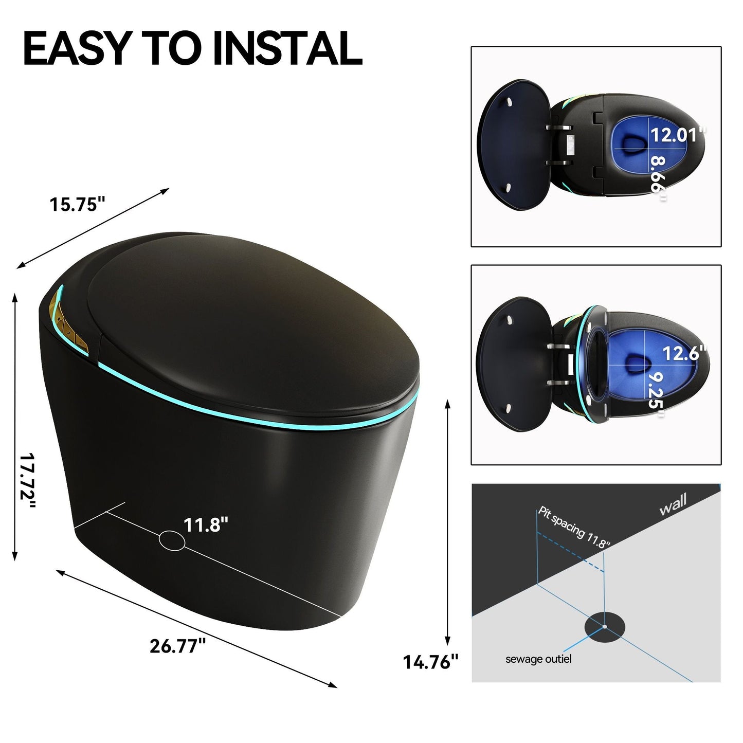 Unique Smart Toile With Built In Bidet, Auto Open / Close Seat, Foot Sensor, LED Display, Night Light, Warm Water & Dryer Ceramic