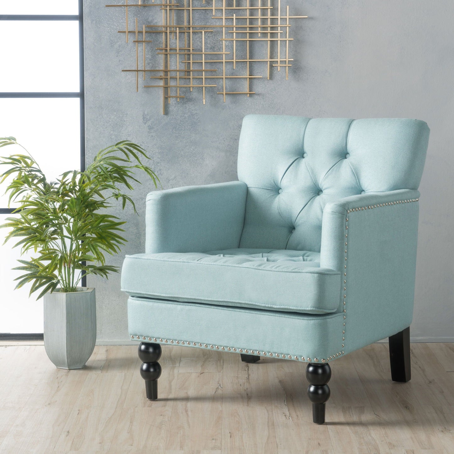 Harrison Tufted Club Chair with Button Tufted Back and Birch Wood Legs