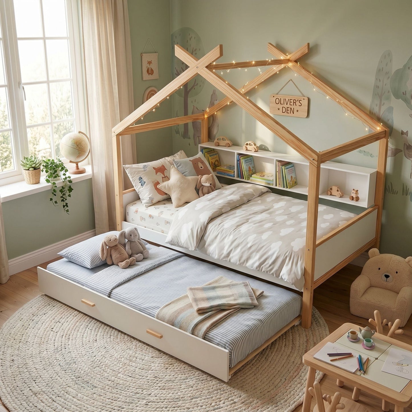 House Bed With Bookshelf Storage
