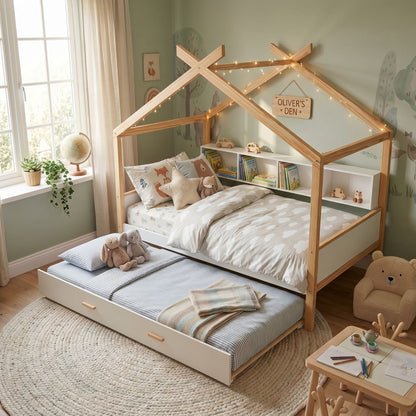 House Bed With Bookshelf Storage