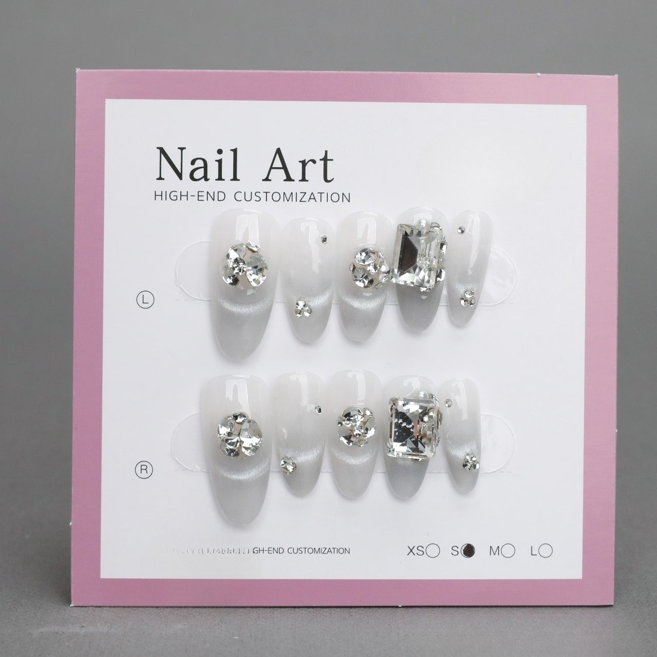 White Rhinestone Coffin Acrylic Cat Eye Nails
