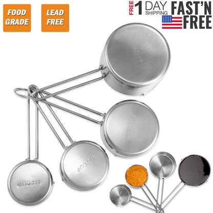 4Pcs Stainless Steel Measuring Cups Spoons Stackable Kitchen Measuring Set for Cooking, Baking, Liquid Dry Ingredients