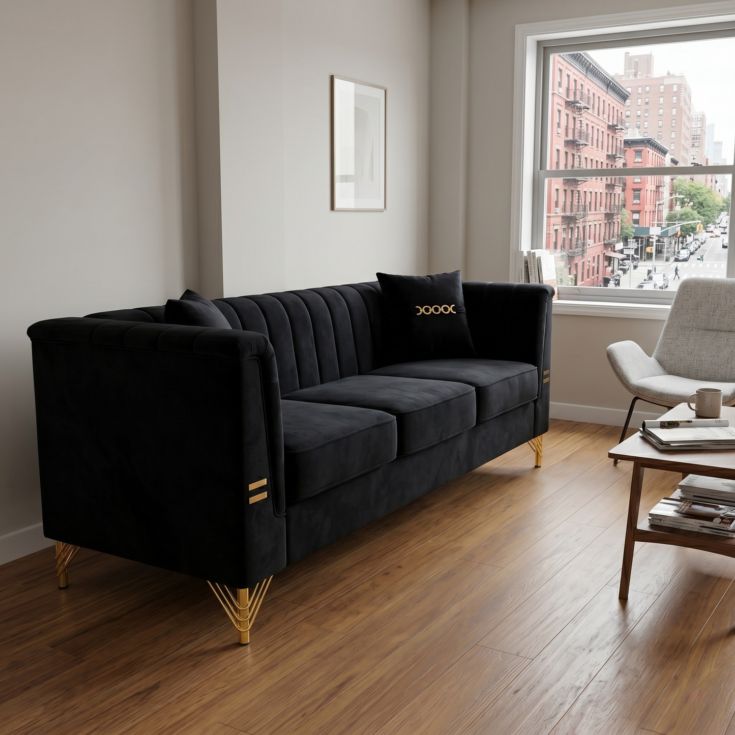 Mosharong-55 Velvet 3-Seater Sofa