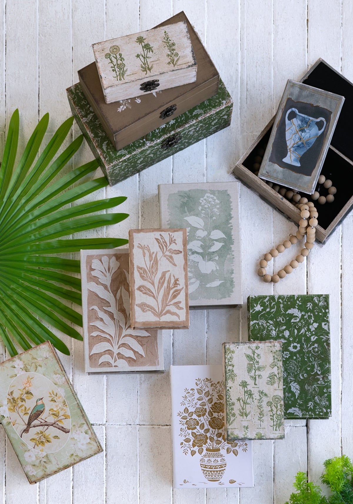 S/2 Decorative Book Boxes with Rustic Floral Patterns