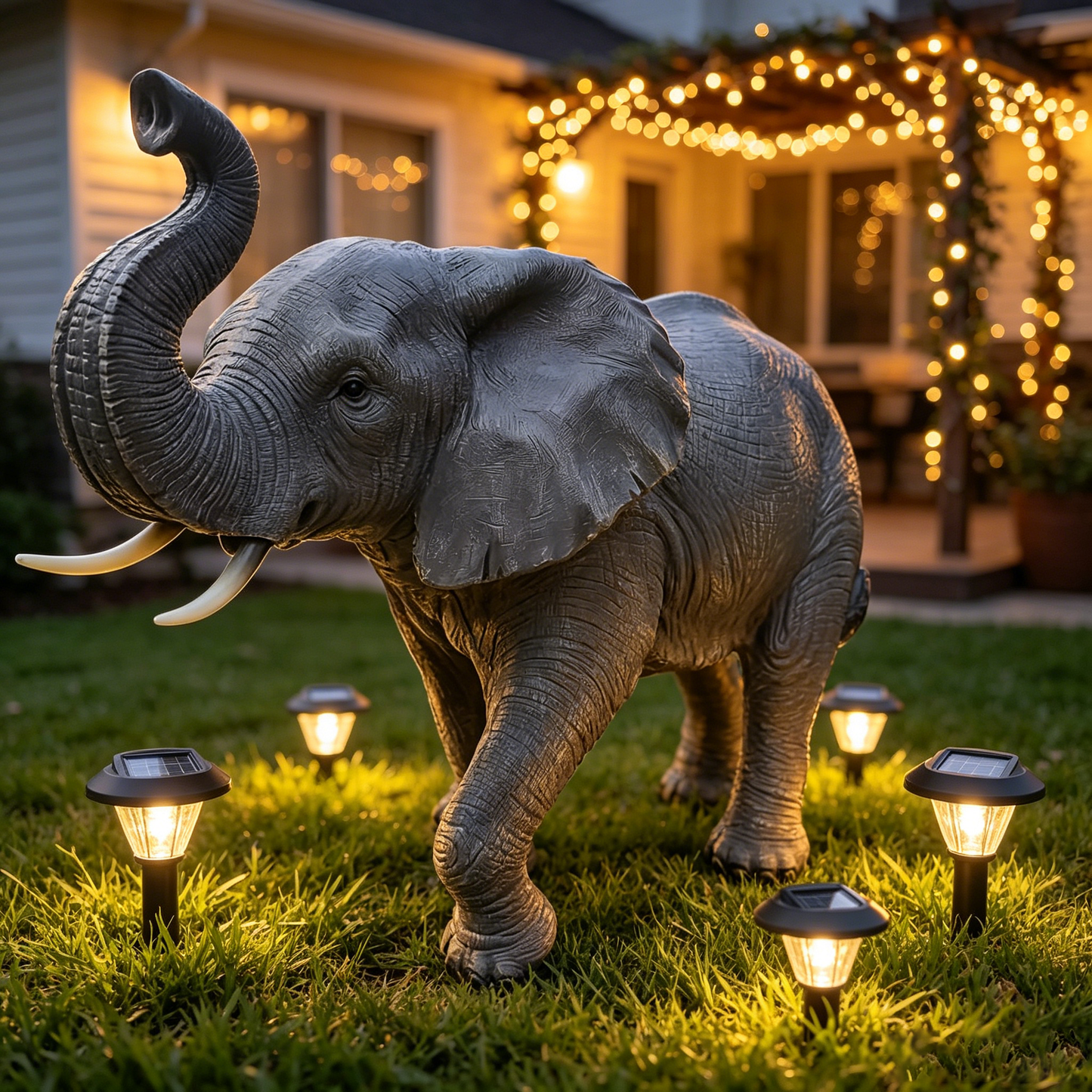 20'' Tall Resin Elephant Statue with Raised Trunk