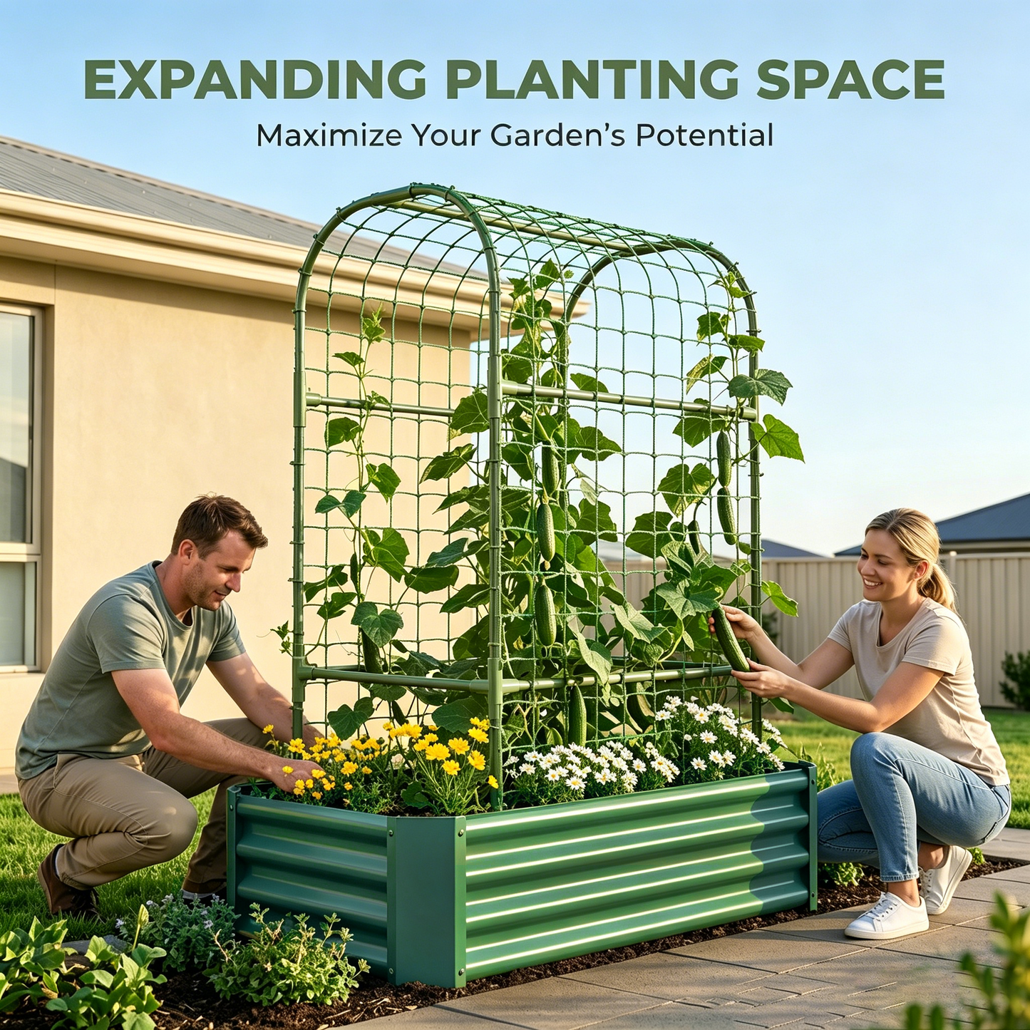2-in-1 Raised Garden Bed with Trellis - 59" Tall Arch Planter