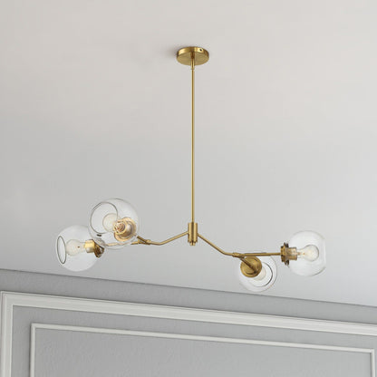 Jewel - 4 Lights Chandelier Ceiling Hanging Light Fixture - Clear / Gold