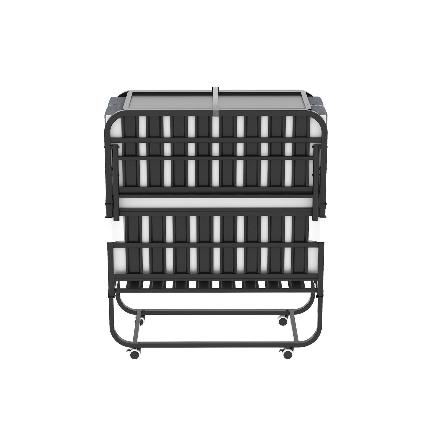 Twin Folding Bed With Adjustable Headboard, Memory Foam For Tall People, Heavy-Duty Portable On Wheels, Easy Assembly - Black