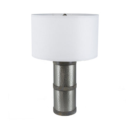 D16x24.4" Hammered Iron Table Lamp with Mango Wood