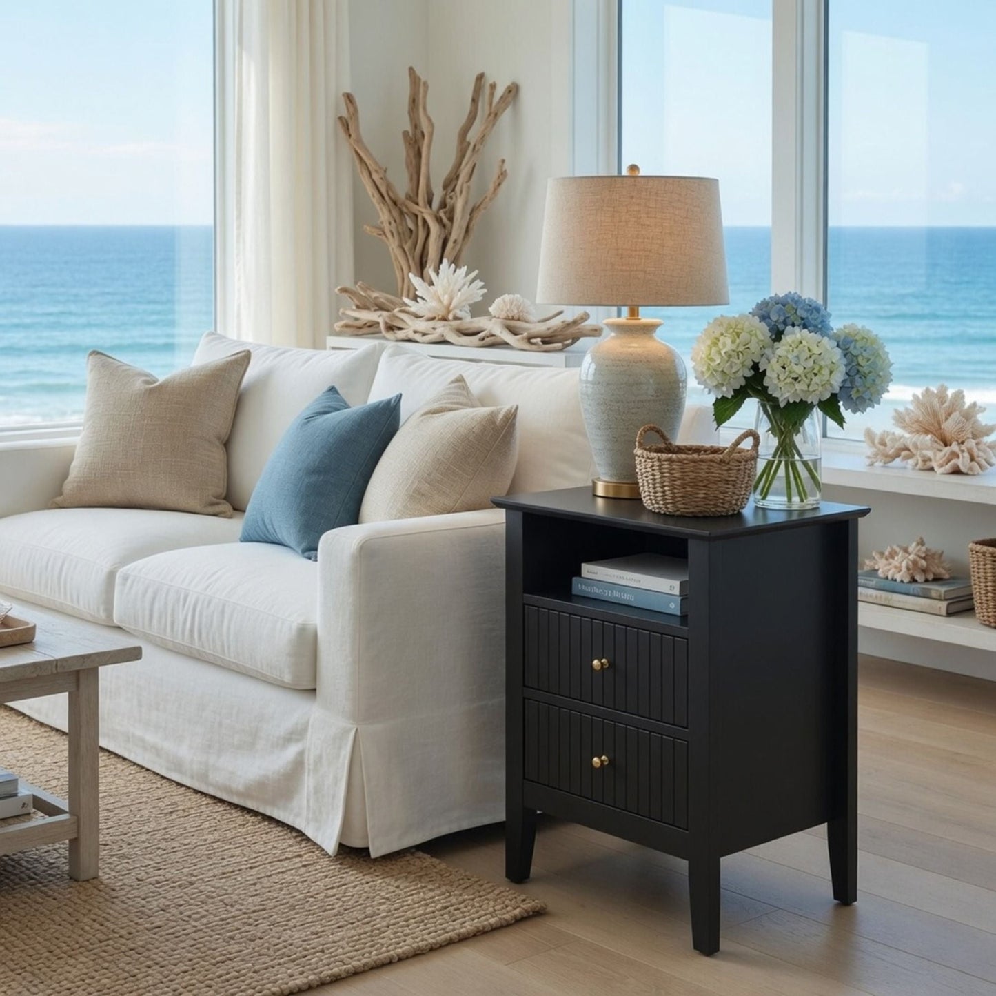 Fluted Nightstand With 2 Drawers