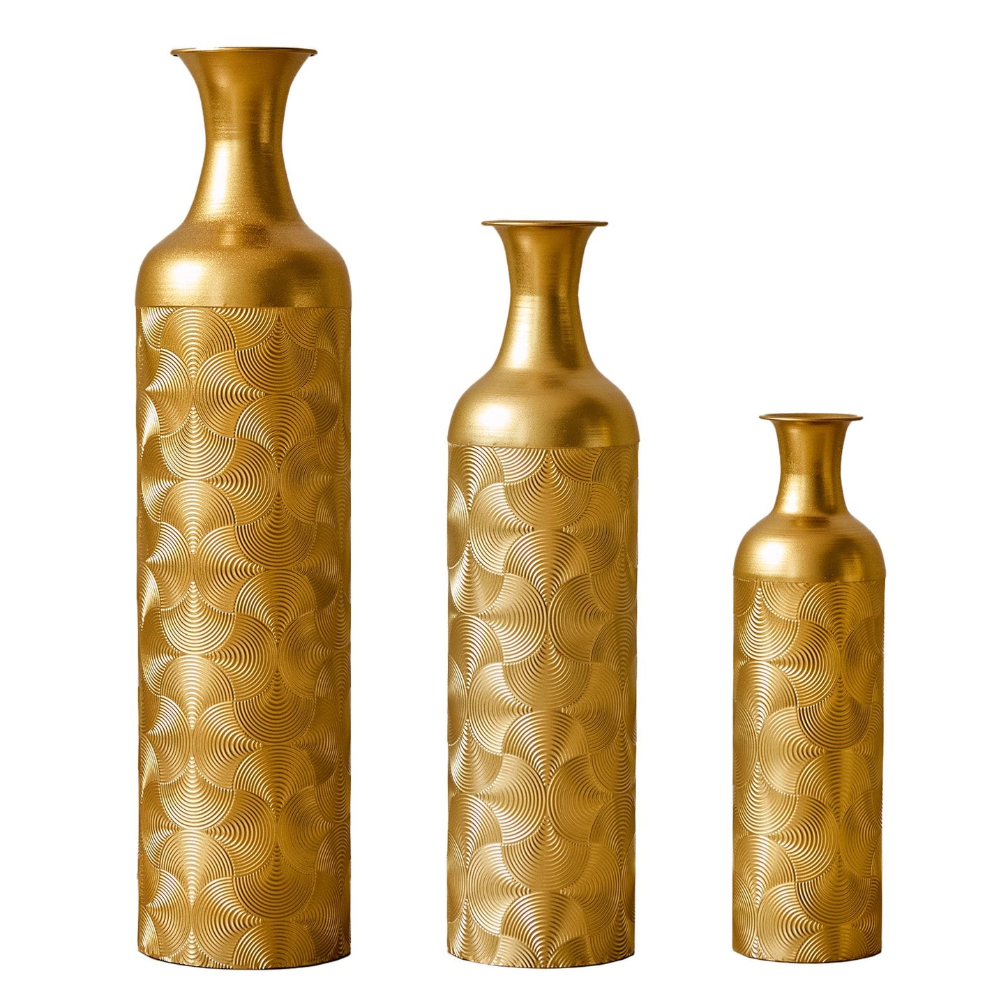 3 Pack Semi-Handcrafted Gold Metal Vase Collection