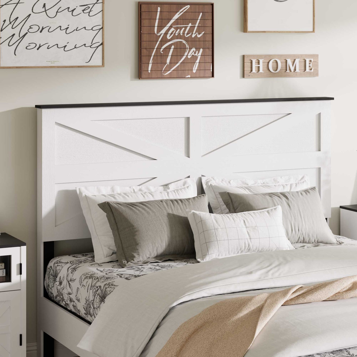 King Wood Platform Bed Frame with Headboard and Storage