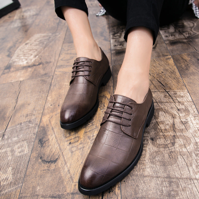 Mens Leather Korean-style Trendy Lace-up Casual Footwear British Business Formal And Leisure Shoes