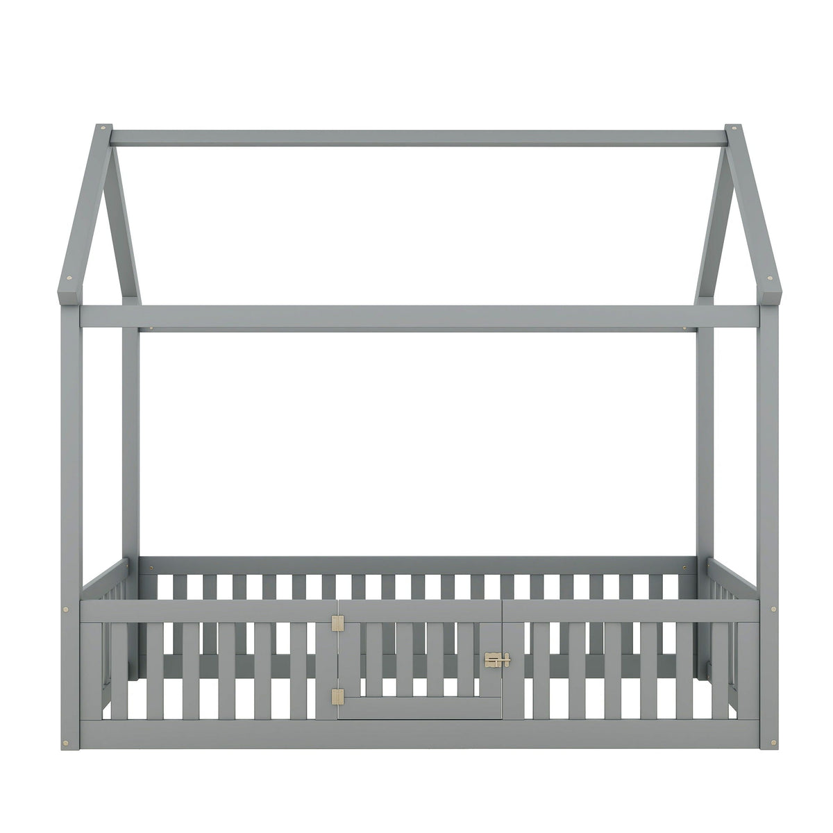 Wood House Bed With Fence And Door