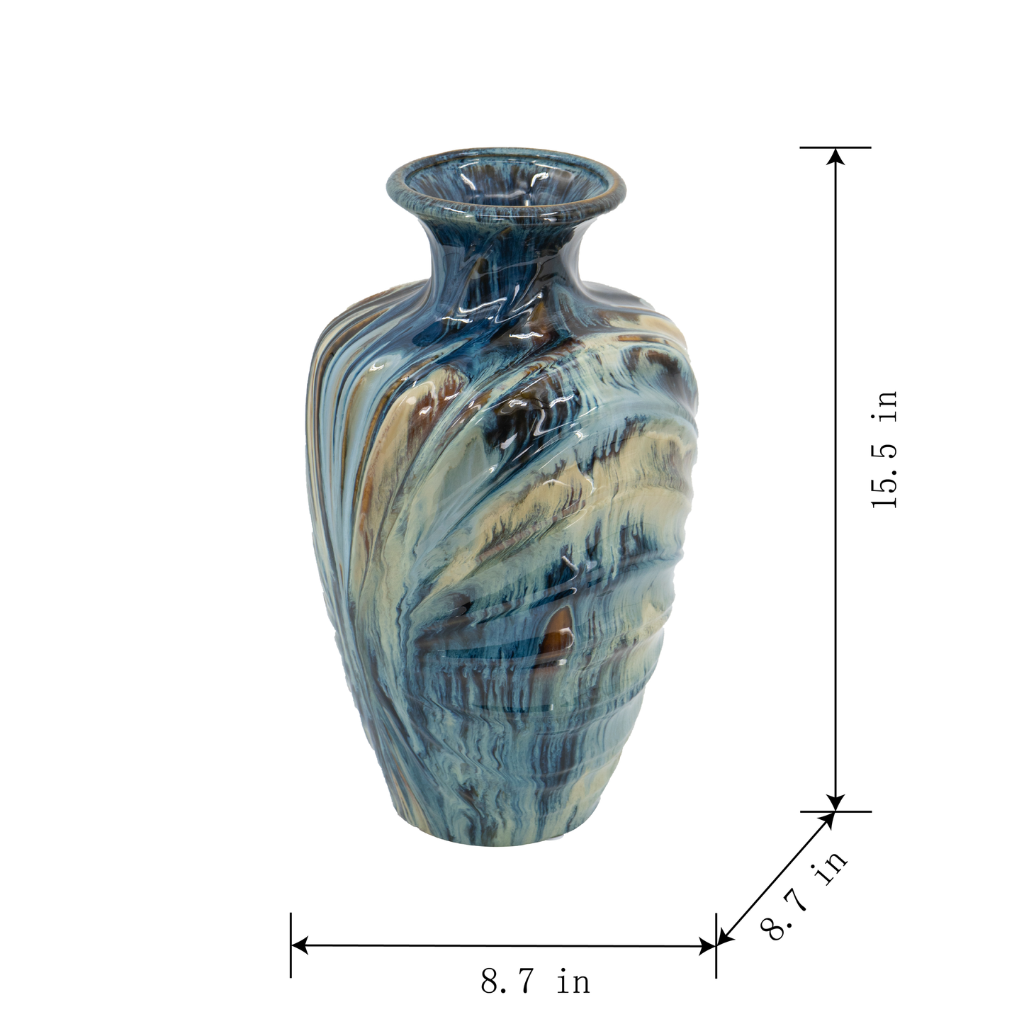 D8.7x15.5' Blue and Brown Reactive Glazed Vase