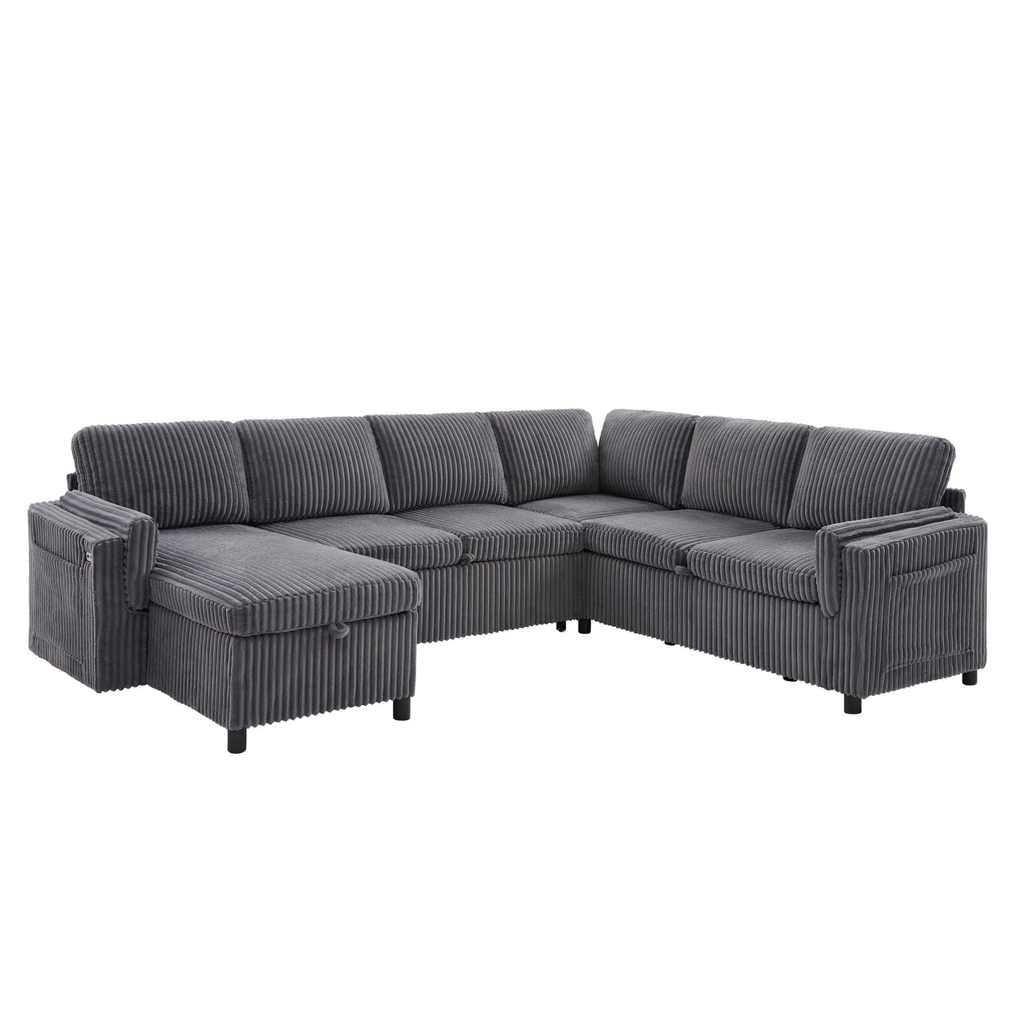 Convertible U-Shaped Sectional Sofa Bed With USB Ports And Storage