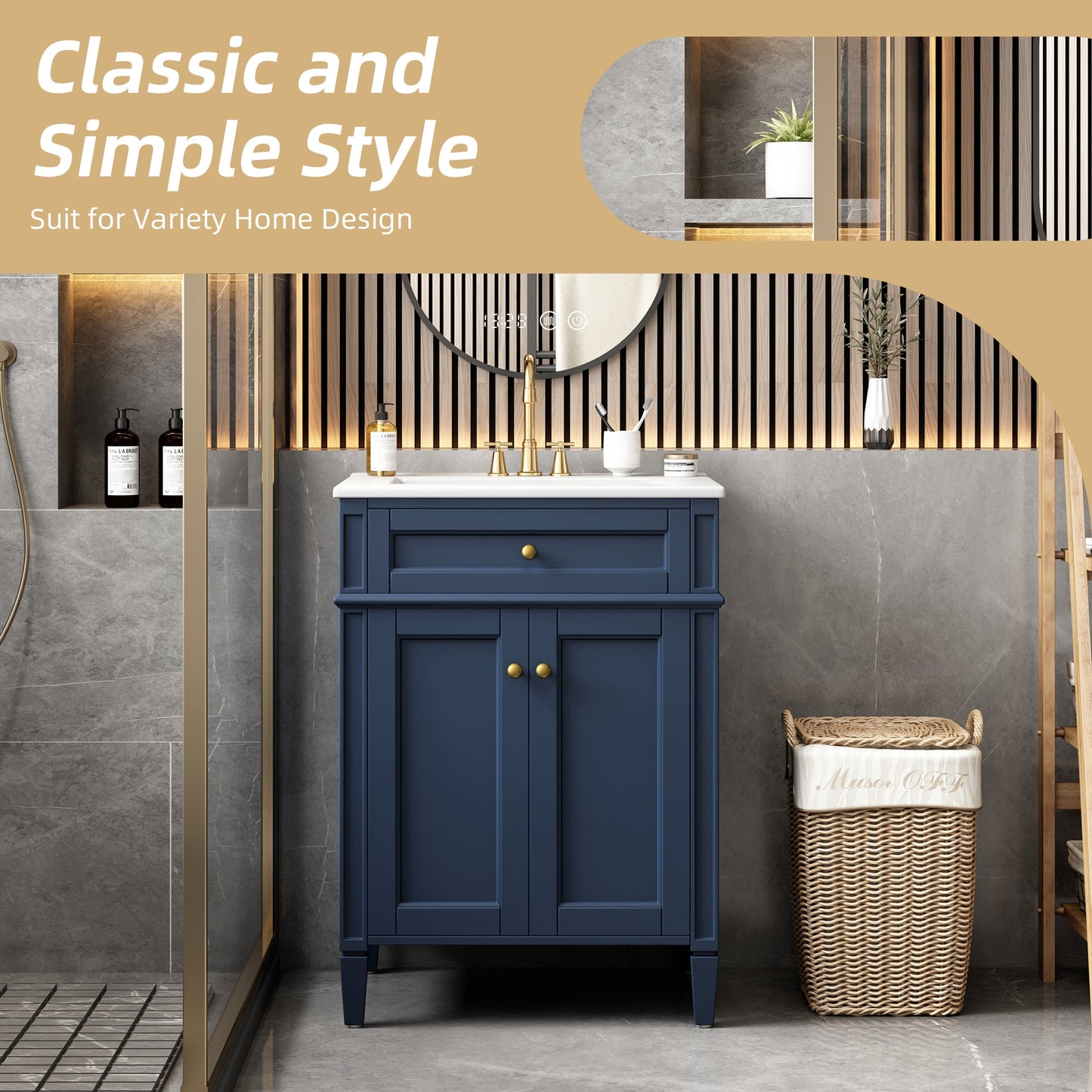 24" Bathroom Vanity with 2 Doors and Tip-Out Drawer