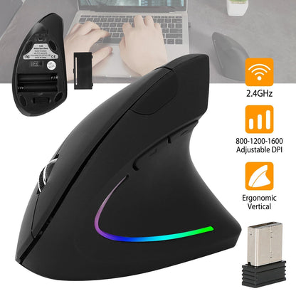 2.4G Wireless Vertical Mouse Ergonomic Optical Mice w/ 6 Buttons 3 Adjustable DPI 800/1200/1600 Levels for Laptop PC Computer