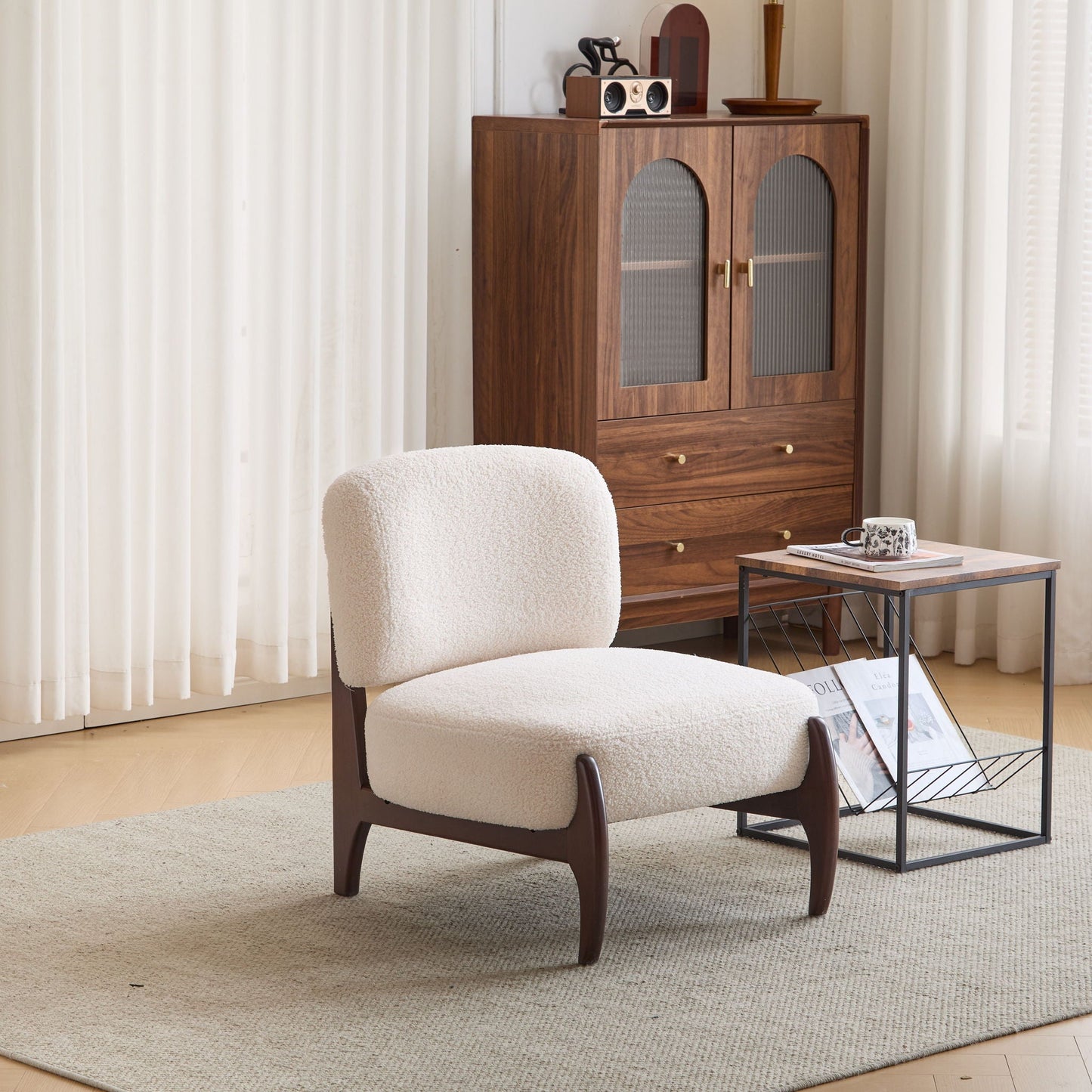 Modern Boucle Lounge Chair With Solid Wood Frame