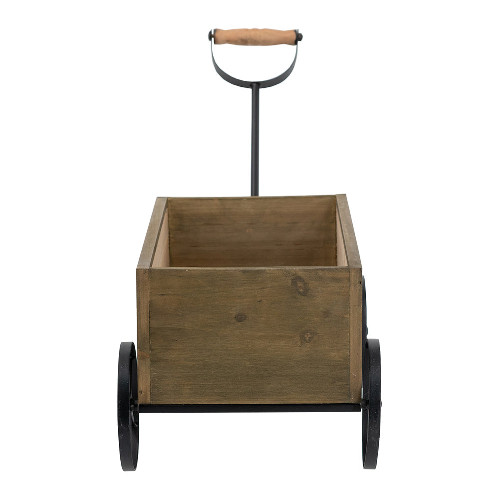 16.5x9.5x8" Rustic Wooden Wagon Planter with Flower Market Sign