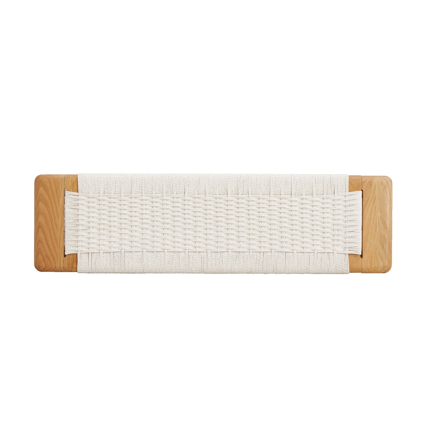Design Natural Oak Wood Dining Bench with Handwoven Cane Seat in White