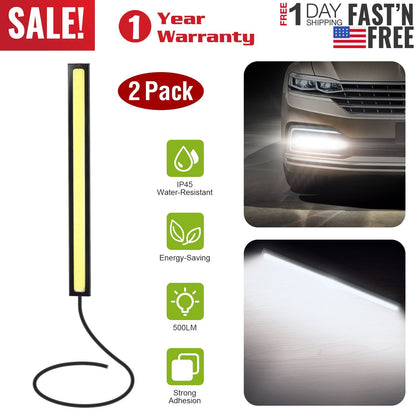 2Pcs LED Daytime Running Lights Car LED COB DRL Fog Lights IP45 Waterproof LED Strip Fog Day Driving Lamp Sticker for 12V Car Interior Exterior Use