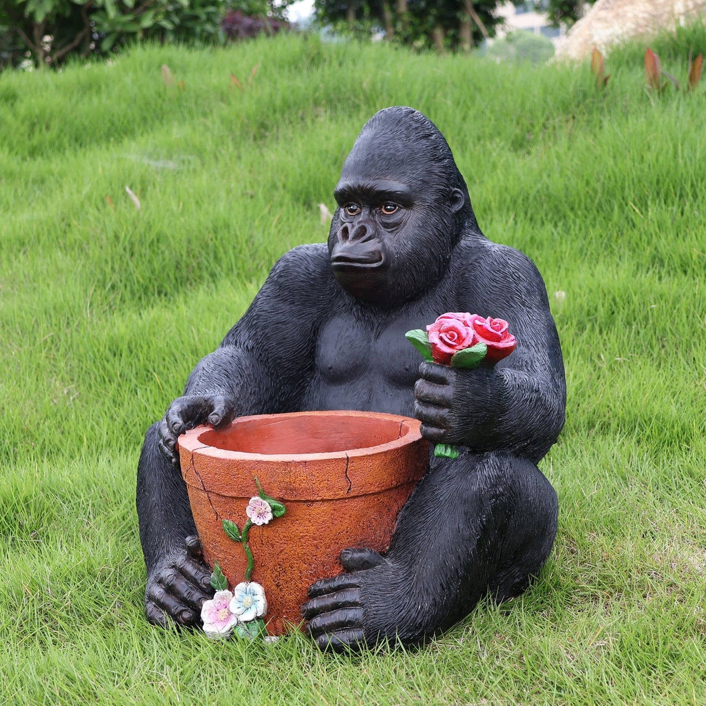 Outdoor Garden Sculpture Chimpanzees Flower Pot Planter