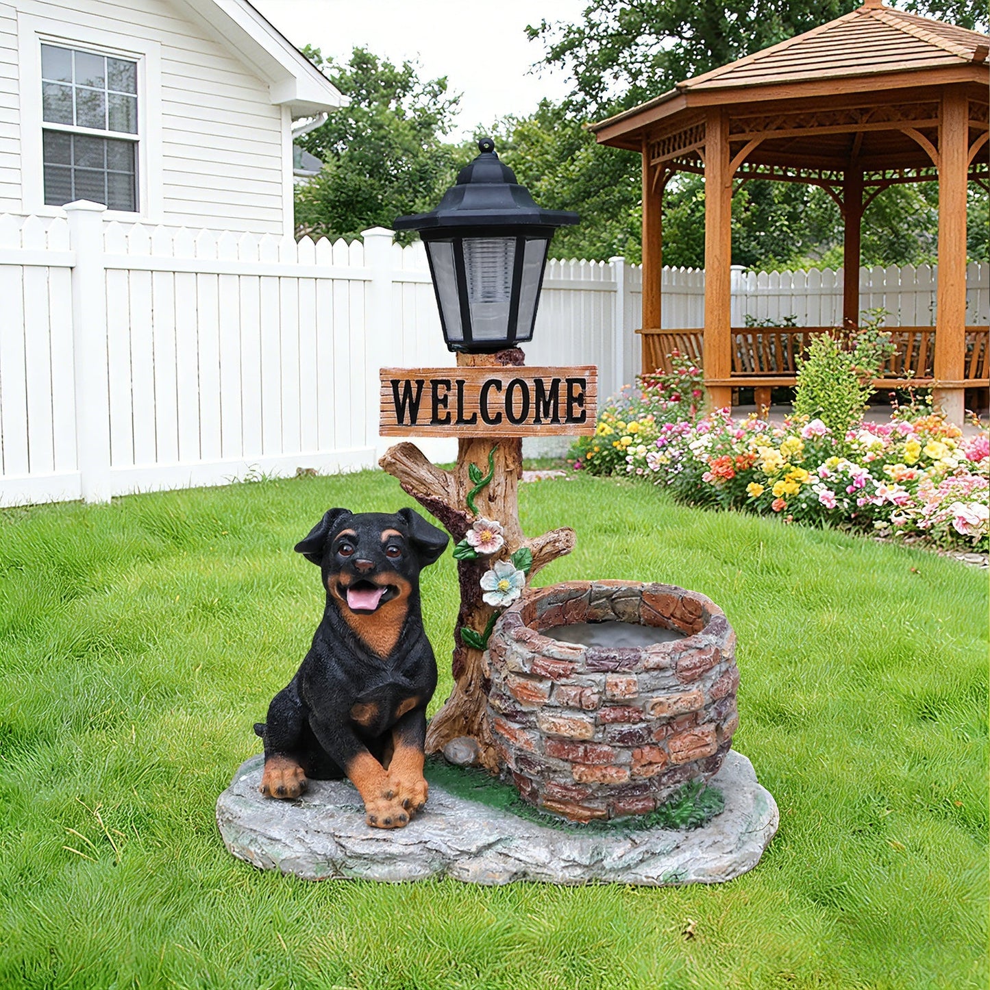 Puppy Dog Solar Planter Outdoor Statue