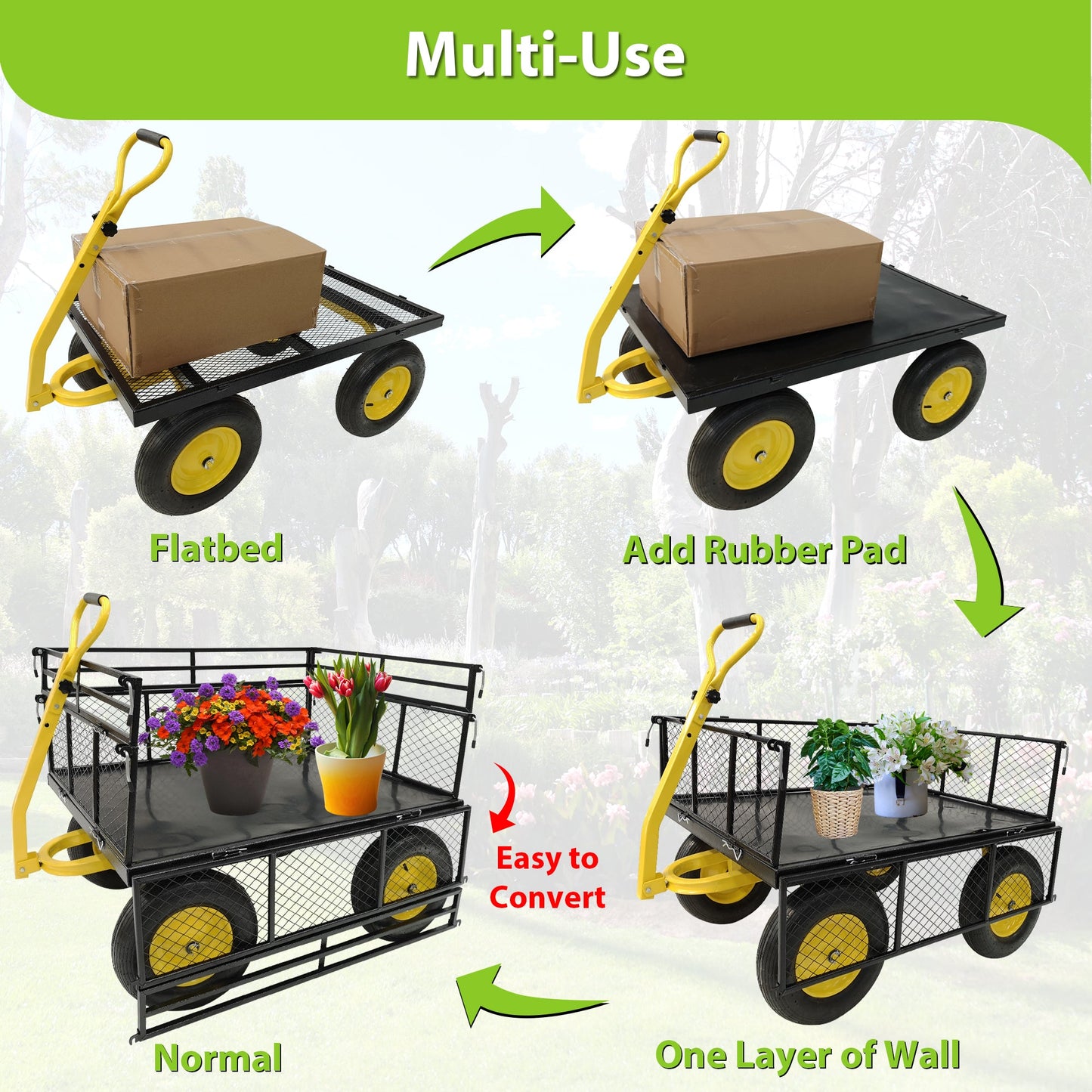 Steel Garden Cart, Heavy Duty 1400 lbs Capacity