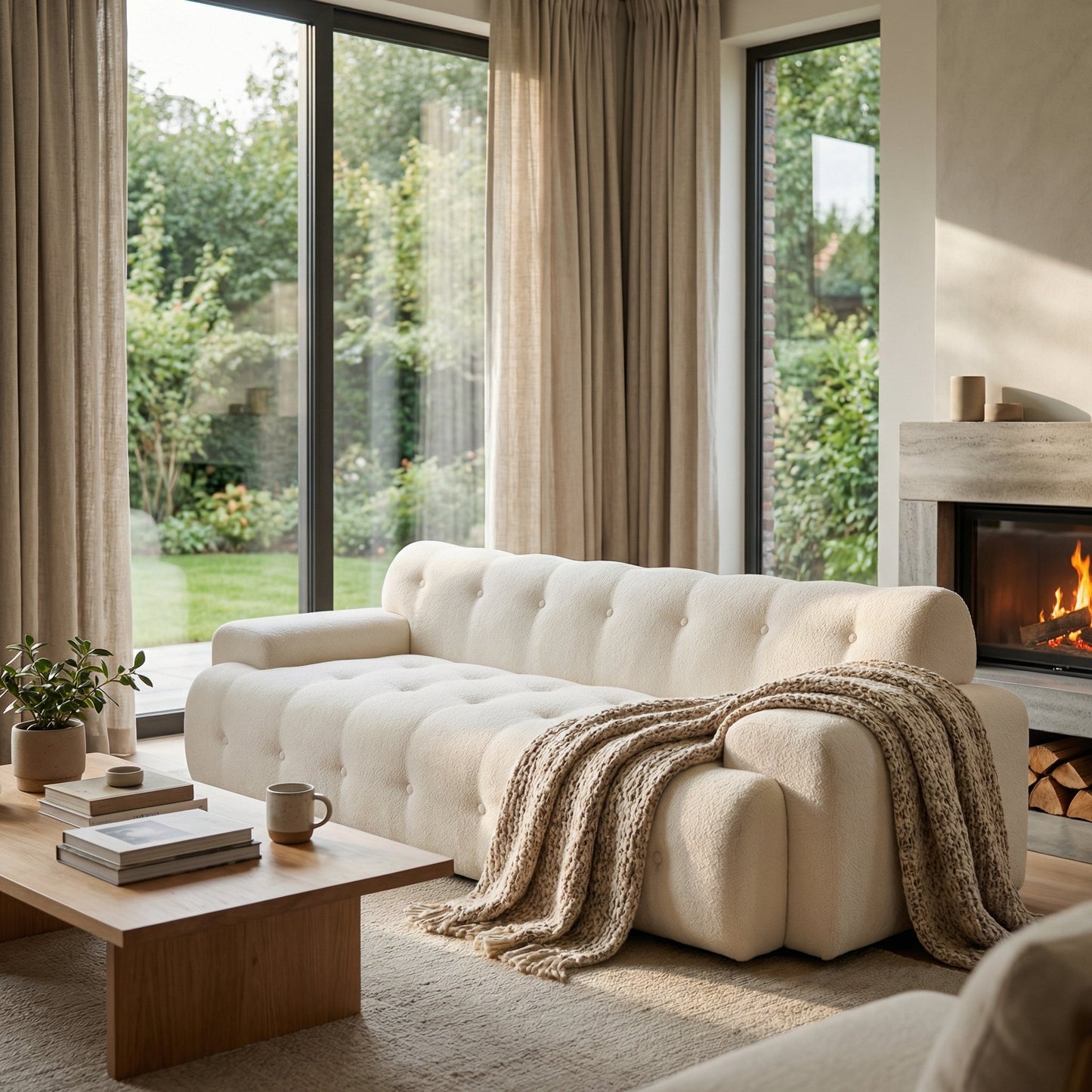 88 in. Cloud 3 Seater Chenille Sofa with Button Tufted Upholstery