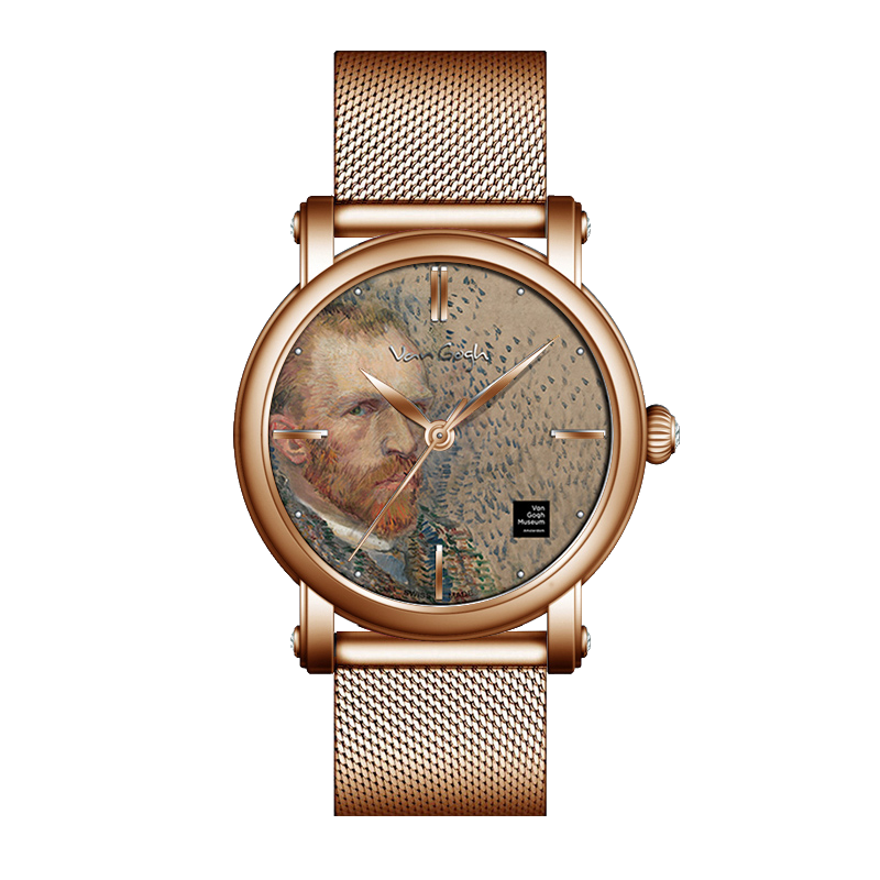 Van Gogh 3D Oil Painting Surface Steel Strap Self-portrait Quartz Wrist Men's Watch