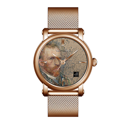 Van Gogh 3D Oil Painting Surface Steel Strap Self-portrait Quartz Wrist Men's Watch