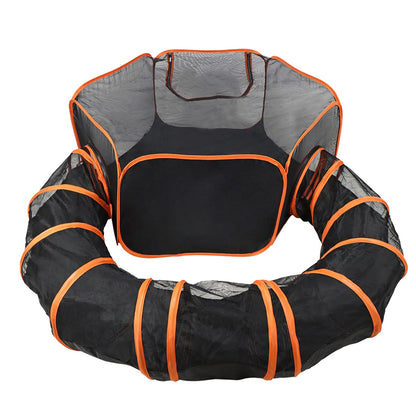 2 In 1 Foldable Pet Play Tent with Tunnel Pet Cage Tent Pet Enclosures Playground Indoor Outdoor with Carry Bag for Dog Cat Rabbit
