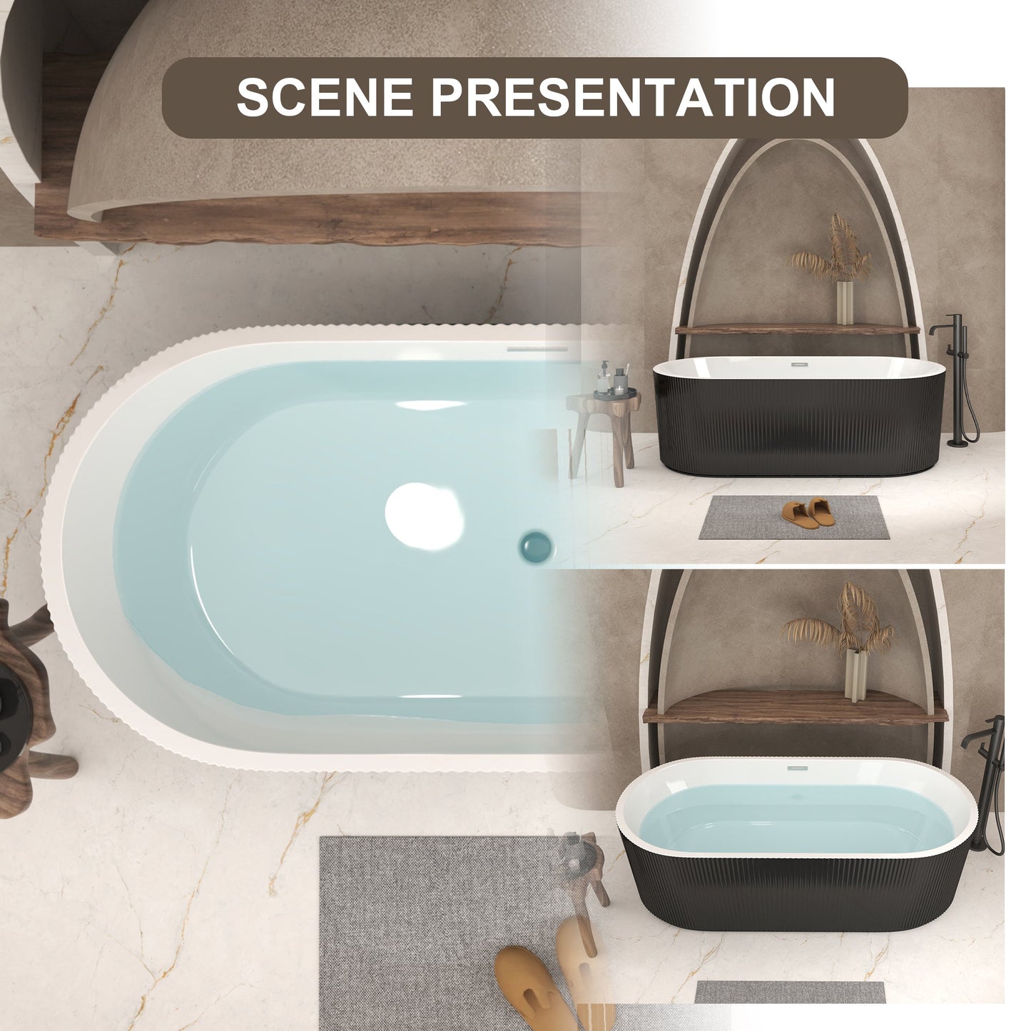 59" Linear Acrylic Freestanding Soaker Bathtub