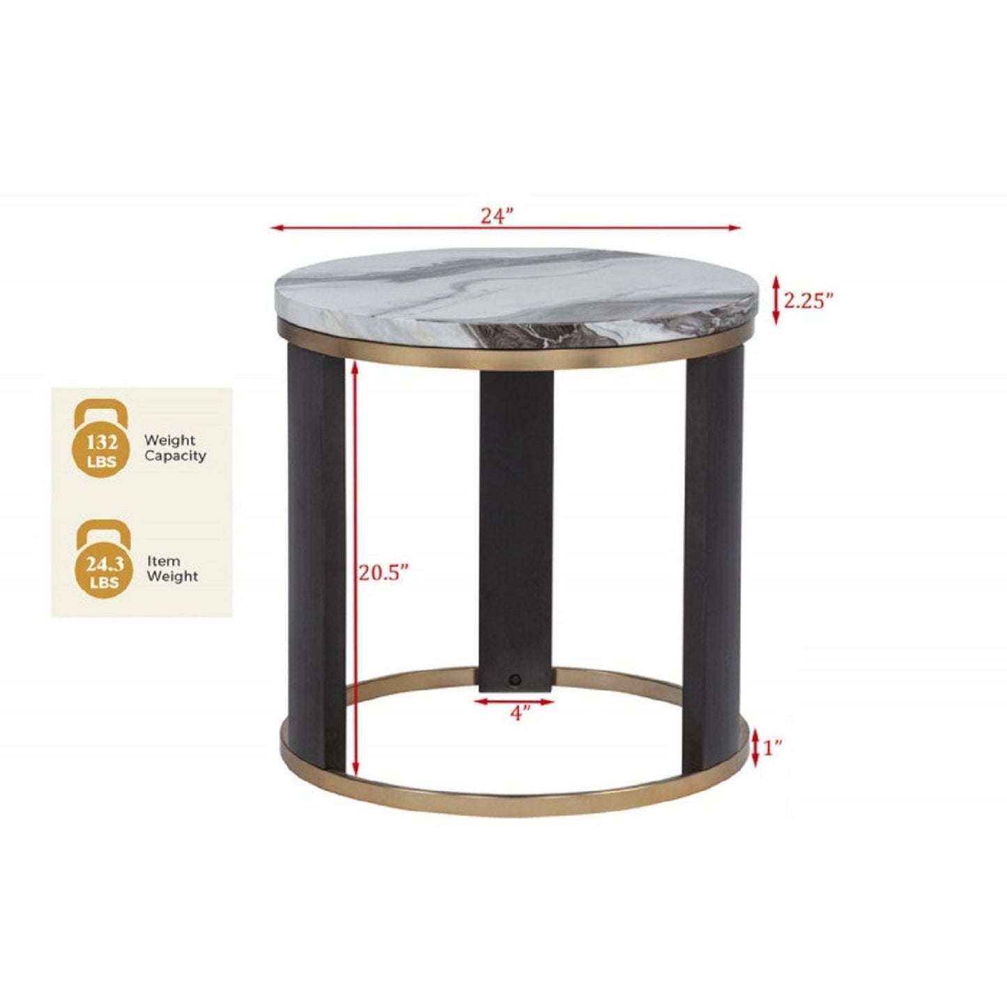 Round End Table For Living Room - Gold / Brown
