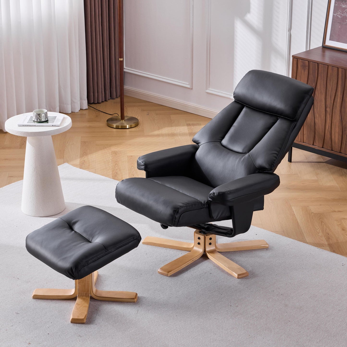 Upholstered Heated Massage 360° Swivel Accent Chair With Ottoman