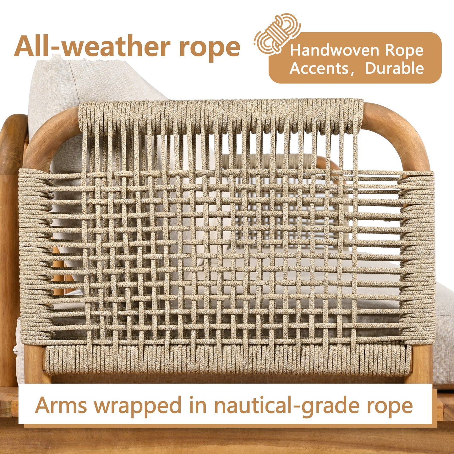 Outdoor Acacia Wood and Rope Club Chair with Cushions (Set of 2)